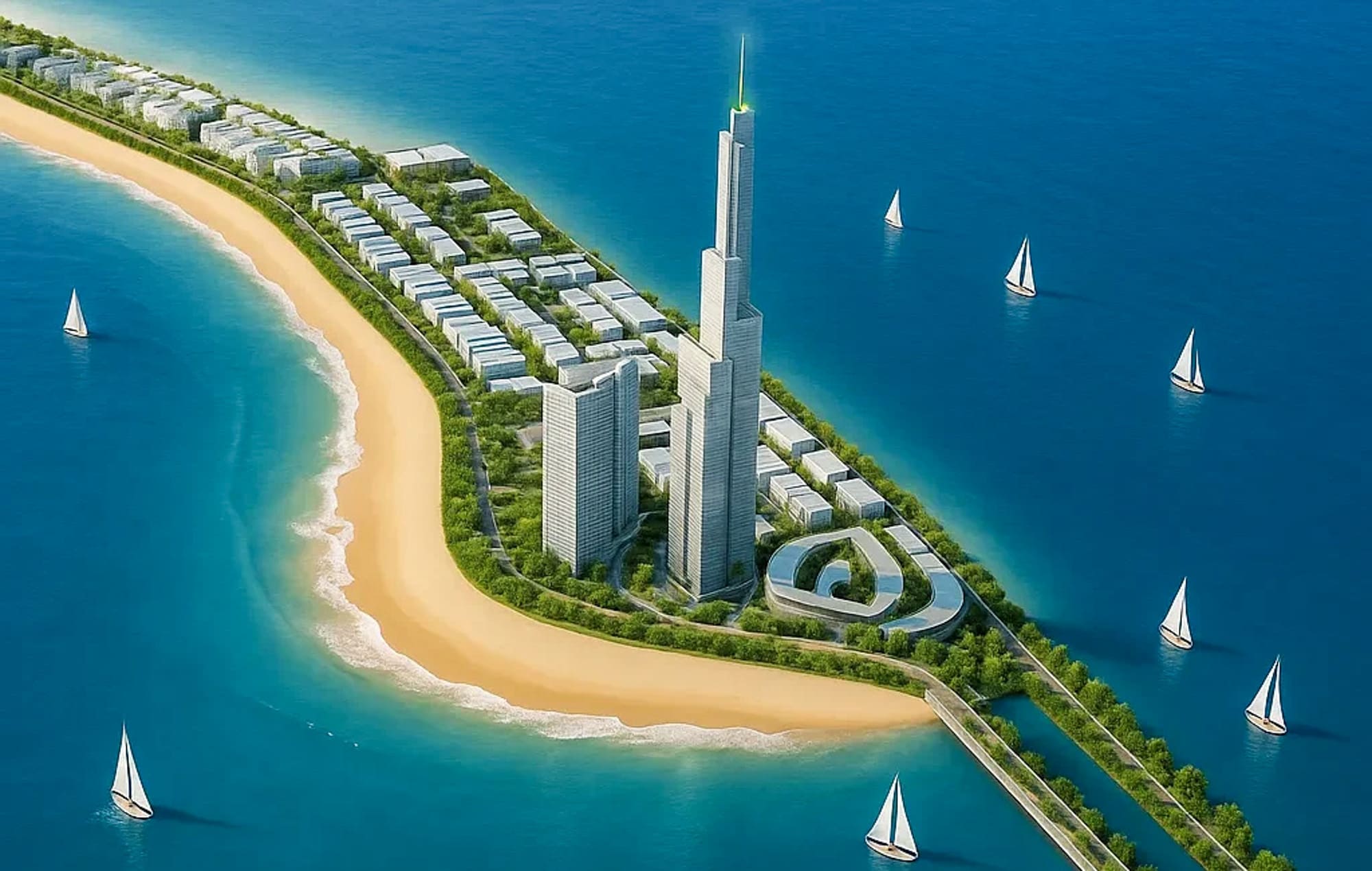 Đặc biệt, với quy mô 108 tầng, cao 550 m sau khi hoàn thành, công trình sẽ trở thành tòa nhà lấn biển cao nhất thế giới, đồng thời giữ kỷ lục cao nhất Việt Nam, vươn lên dẫn đầu Đông Nam Á và góp mặt trong top 10 toàn cầu.